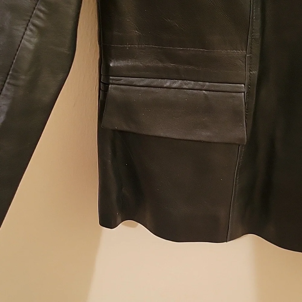 Vintage 90s Leather Jacket Size‎ 8 Black Grunge Baddie Button